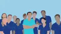 The Swansea Bay cardiology team in a stylised illustration with the pharmacist in the centre