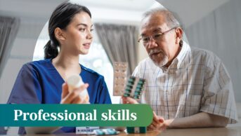 Image of a pharmacist talking to a patient about medicines