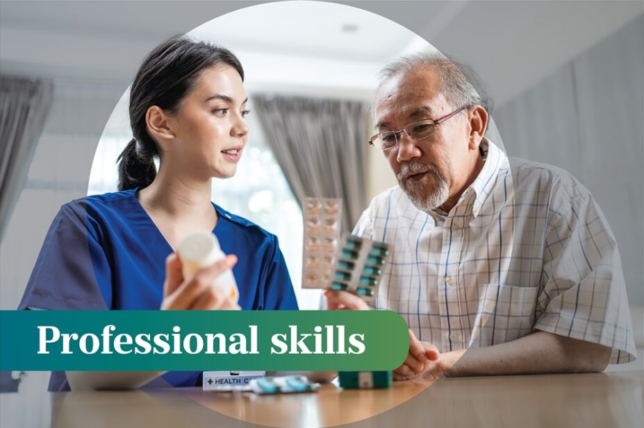 Image of a pharmacist talking to a patient about medicines