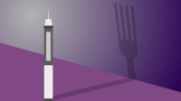 Injector pen with a shadow of a fork