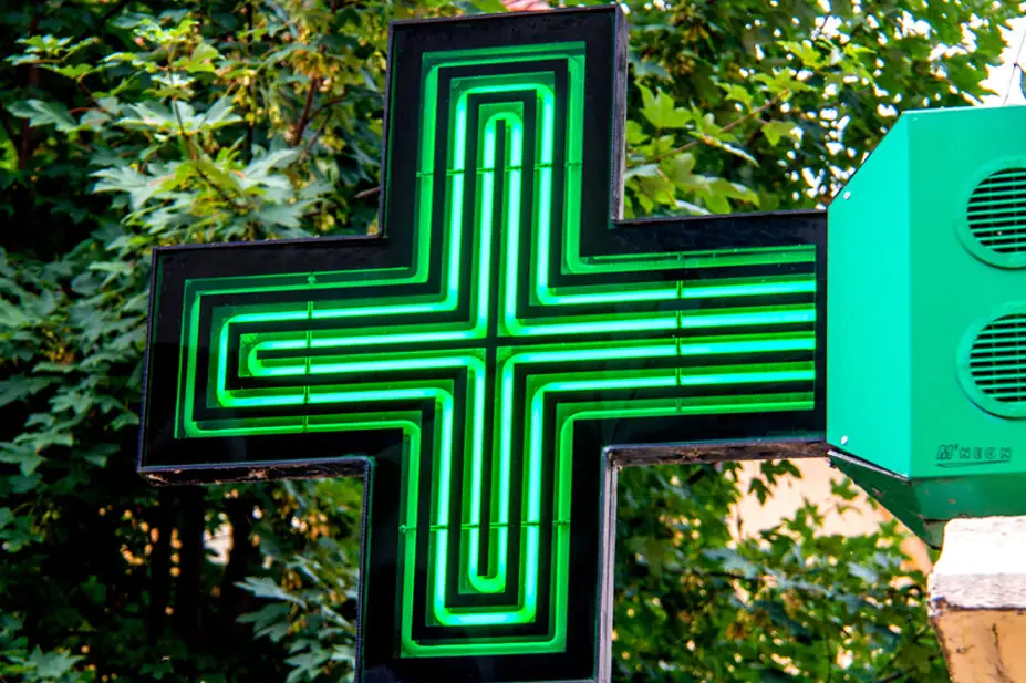 The sign outside of a community pharmacy