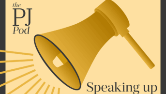 PJ Pod logo with megaphone graphic