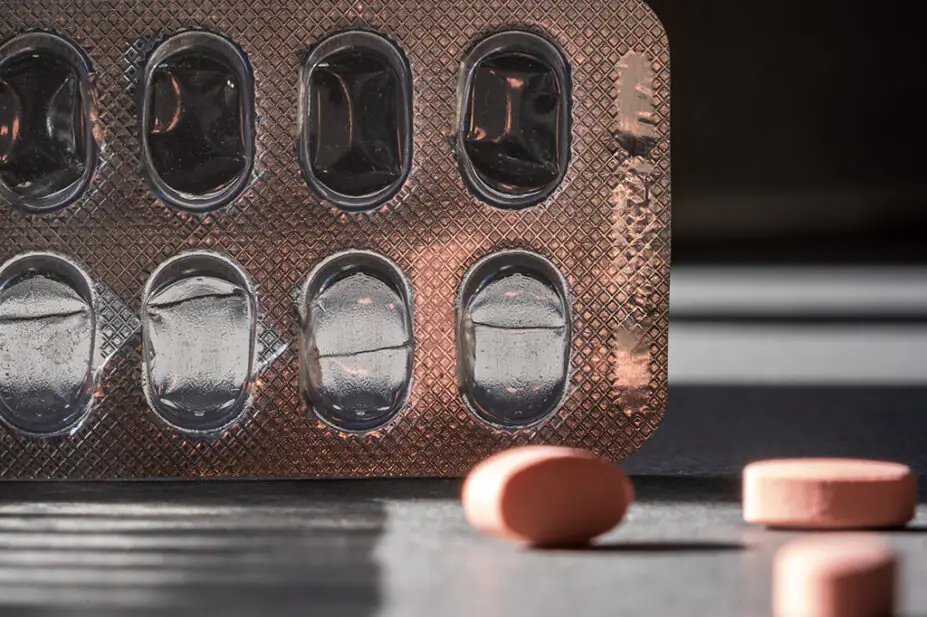Blister pack of tablets on a table