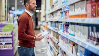 A customer shops for over-the-counter medicine in a pharmacy