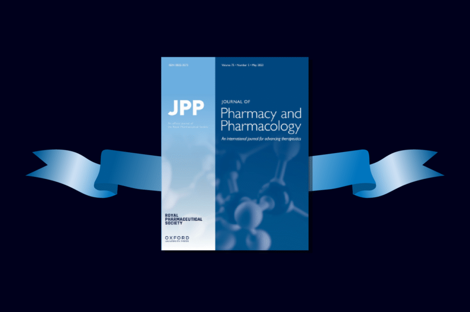 Cover of JPP on a blue ribbon with a dark background