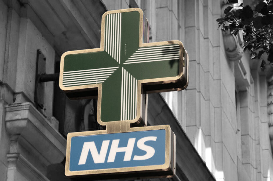 Community pharmacy NHS sign outside a building