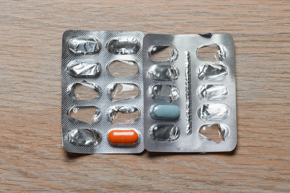 A blister pack of medicines that is almost empty
