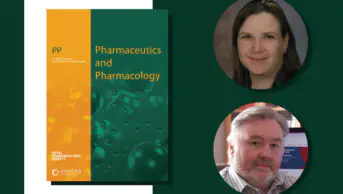 Catherine and Gary portraits on a dark green background with the new journal cover shown