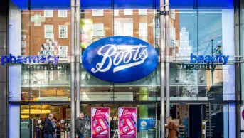 Boots store frontage in London, UK