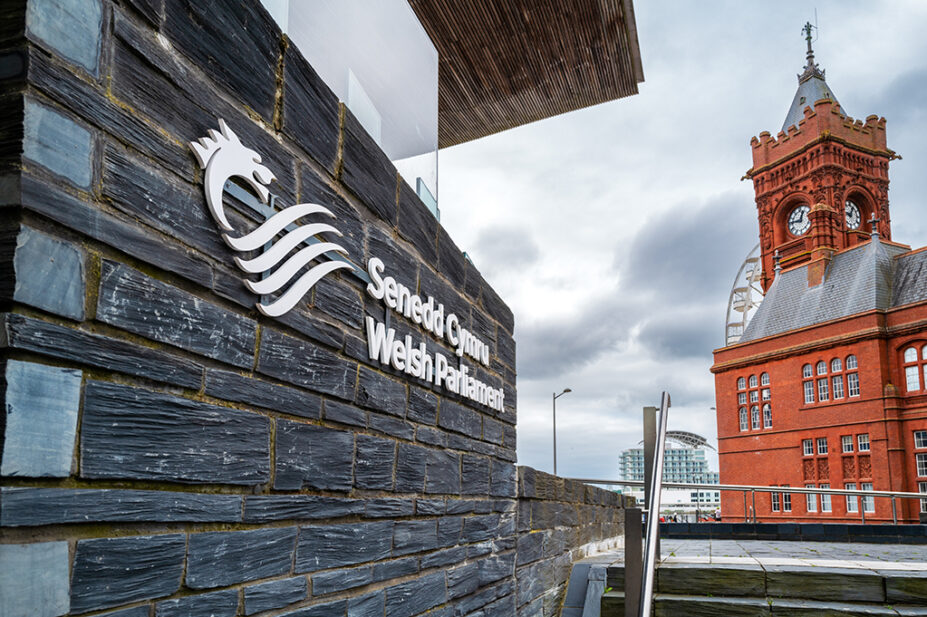 Welsh Parliament building, in Cardiff, Wales