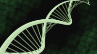 Green DNA helix coming towards the viewer
