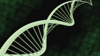 Green DNA helix coming towards the viewer