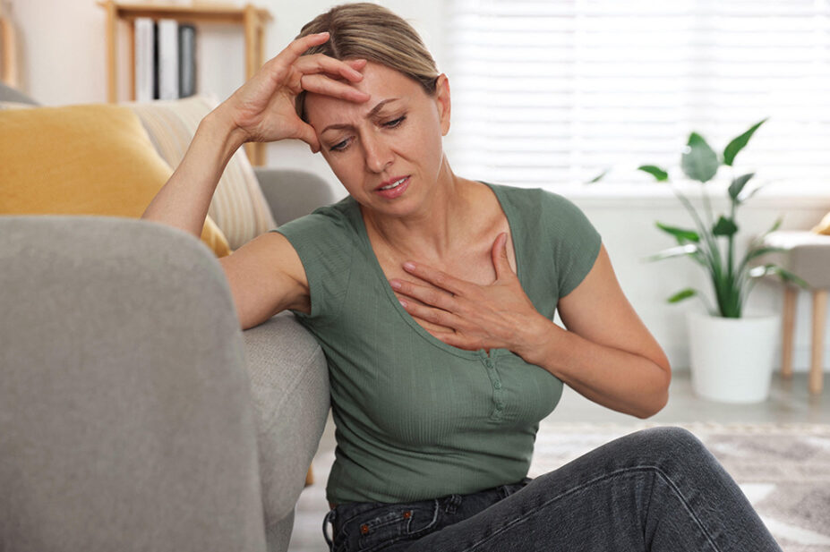 A woman experiences hot flushes