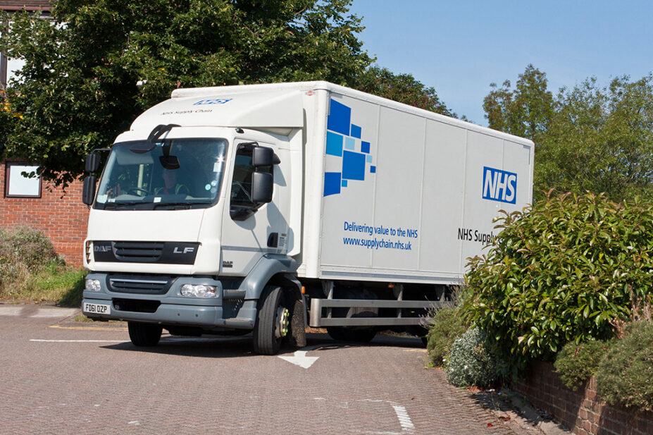 An NHS supply vehicle on a delivery route