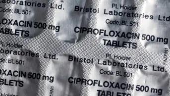 A closeup of a packet of ciprofloxacin tablets