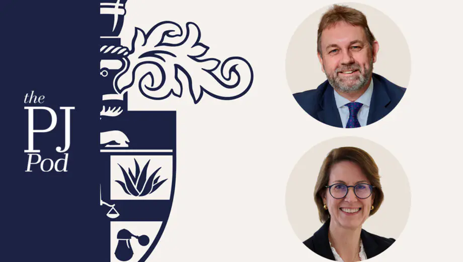 Paul and Karen roundels against a light brown background with the royal college of pharmacy logo and PJ pod logo