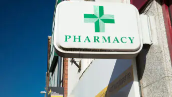 Pharmacy sign outside a UK pharmacy
