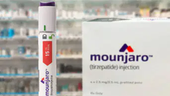 An image of a Mounjaro injection pen on a pharmacy counter