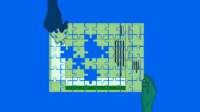 Blue background with hands reaching out holding puzzle piece and hand holding a puzzle perscription