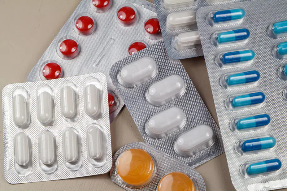 An assortment of blister packs of medication