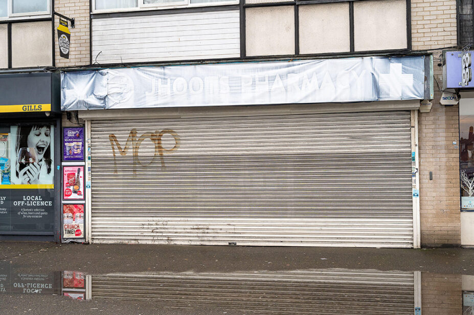 Shutters down on the former Johoots Pharmacy in Langley, Berkshire