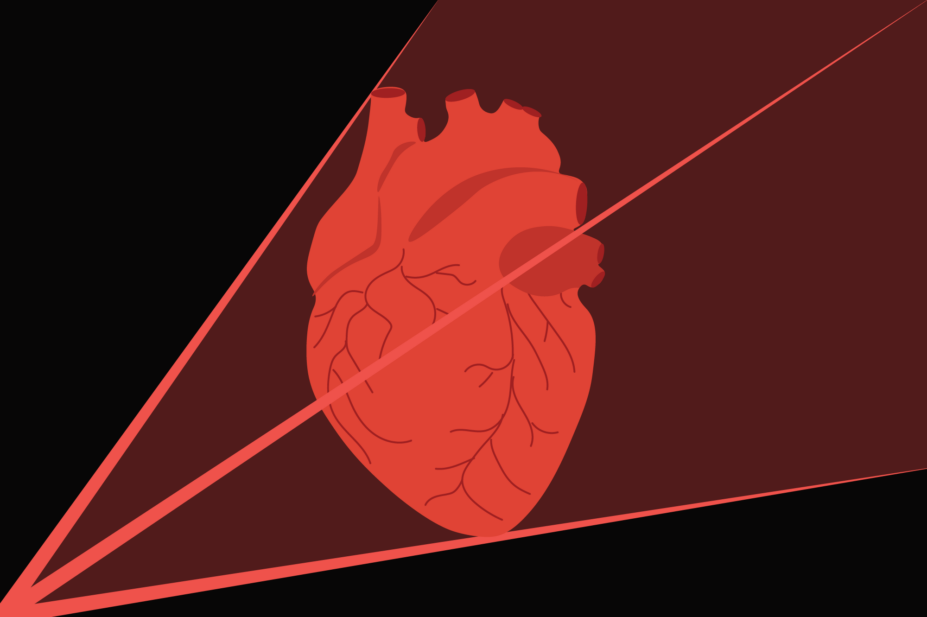 Dark background with heart, lines from the left surround and extend from heart