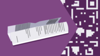 Purple background, with a patient information leaflet on the left and QR code on right