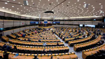 View of the chamber during a plenary session at the European Parliament in Brussels, Belgium