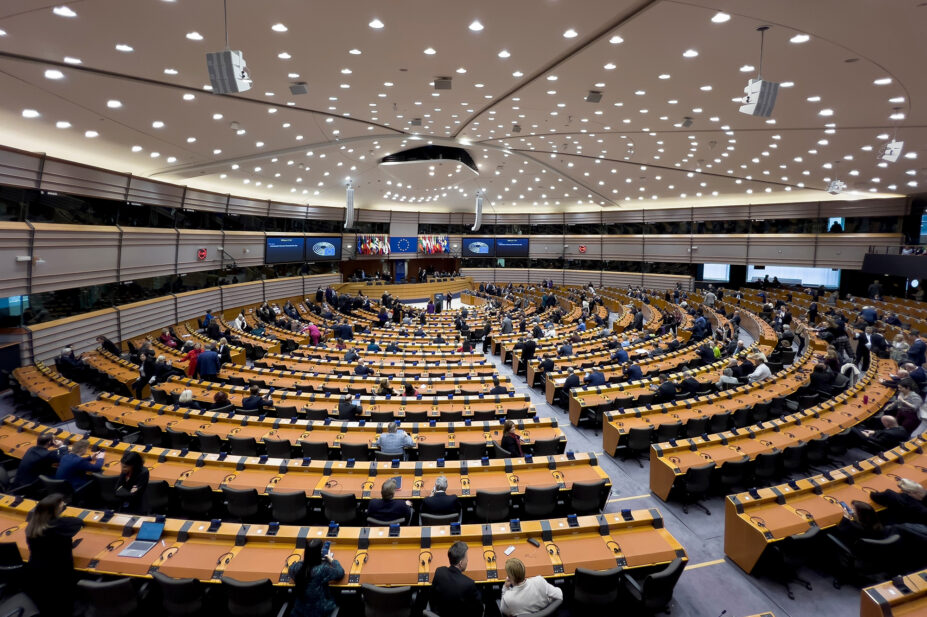 View of the chamber during a plenary session at the European Parliament in Brussels, Belgium