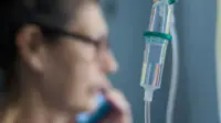 Middle aged woman with IV drip