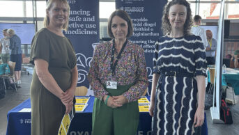 A photo of Liz Hallet (left) standing with Beca Brown (middle) and Geraldine McCaffrey (right)