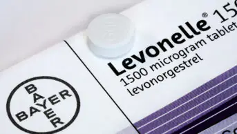A close-up of a box of Levonelle tablets