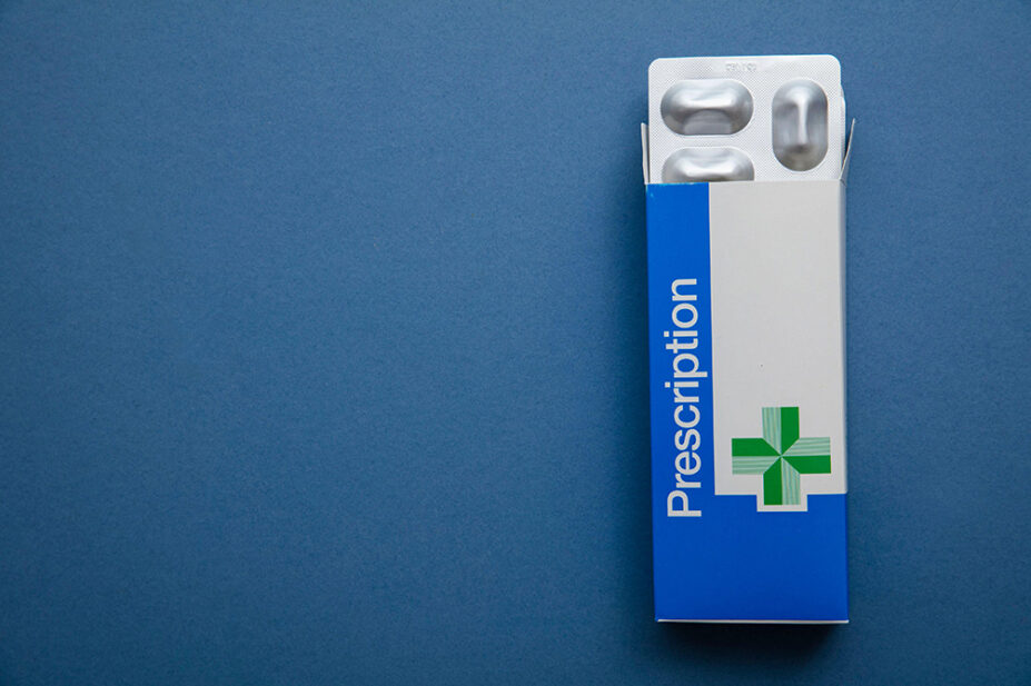 An image of an NHS prescribed box of medicine