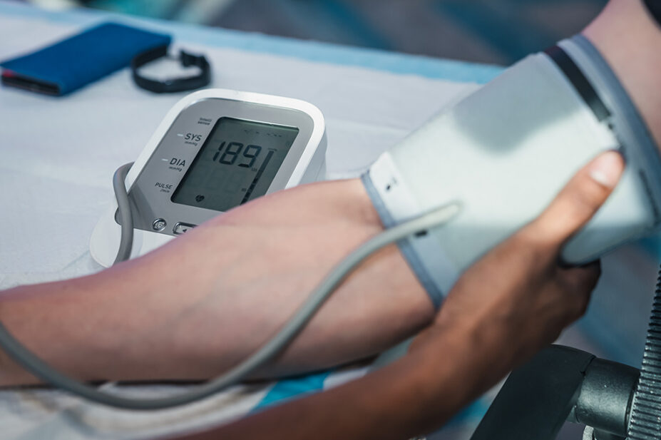 Patient having blood pressure measurement taken