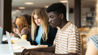 University students study in a library