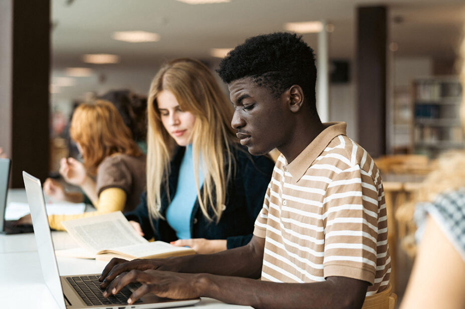 University students study in a library