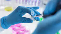 A scientist inspects a sample for analysis in a laboratory